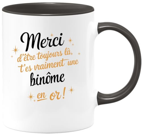quotedazur Café-Croissant - Mug Personnalisé Tasse Cadeau Noël Merci D'Être Toujours Là T'Es Vraiment Une Binôme En Or - Noir/Céramique