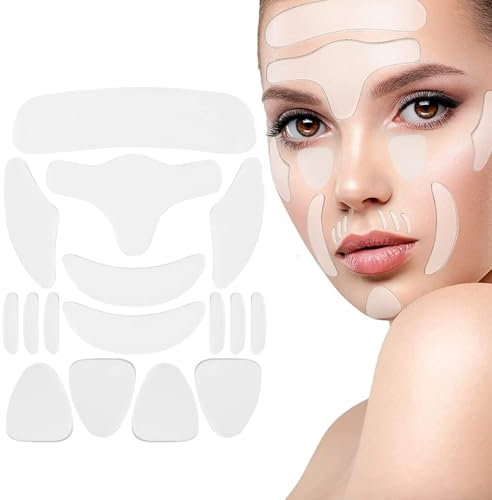 16 Stücke Gesichtsglättungspflaster, Wiederverwendbare Silikon Falten Pads, Weiches und Hautfreundliches Design und Waschbar, für Stirn, Augen, Wangen, Mund und Brust