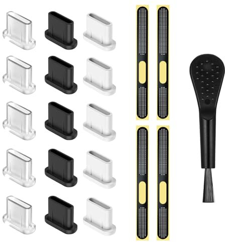 RHQFDM Mobile Phone Dust Cover Plug Kit,15 Pieces Usb c Plug Dust Cover,Type c Dust Protection Plug,4 Pcs Mobile Phone Speaker Dust Cover,Usb c Protective Cap,Compatible with iPhone 15/16 Models