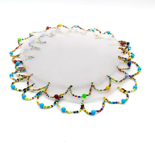 BillionHers Handmade Beaded Milk Jug Covers – Vintage-Style Set of 2 Net Food Covers for Jugs, Cups, Mugs & Glasses (Large - 23cm Diameter)