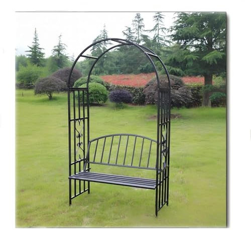 Générique Grande Pergola Tube Carré pour avec Banc,Arceau À Rosiers en Metal,Arche De Jardin Treillis pour Plantes Grimpantes,L114 X H210 X P52 Cm,Noir