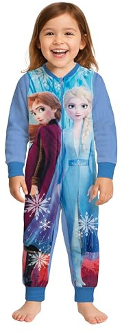 United Labels Disney Die Eiskönigin Jumpsuit für Mädchen, Blau, 122-128, ELSA und Anna Frozen, Fleece Overall Langarm, Einteiler Schlafanzug, Kuschelanzug für Kinder