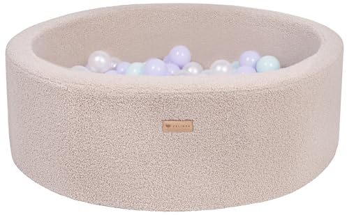 Velinda Bällebad Ballpool Kugelbad Bällchenbad Bällchenpool Pool Bouclé mit 200 Bällen (Farbe des Pools/der Bälle: cappuccinofarben/perlweiß, violett, Mint)