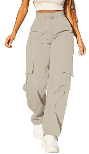 Cargo Trousers Women Elasticated High Waist Joggers Combat Trousers | Multiple Pockets Baggy Wide Leg Ladies Sweatpants Lightweight Tracksuit Bottoms For Casual Hiking Walking Jogging
