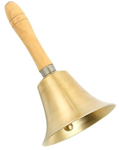Behogan Handglocke Messing, Metall Glocke mit Holzgriff: Vintage Hand Tischglocke, Weihnachtsglocke Griff aus Massivholz, Massivmessing Rufglocke für Schule, Empfang, Hotelservice, Meditationsgebet