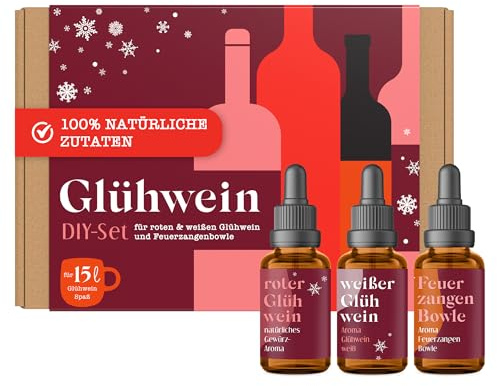 Glühweineset Aroma (Rot, Weiß & Feuerzangenbowle) – 3× natürliches Gewürzaroma mit Pipette – Rezepte für roten & weißen Glühwein + Feuerzangenbowle – dosierbar (6–12 Pipettenhübe) – Winter & Geschenk