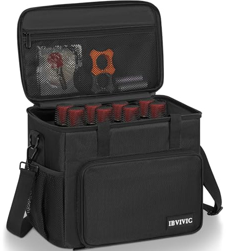 FREEAMG 8 Slots Wireless Microphone Bag with Shoulder Strap&Foam, Mic Carry Travel Bag for Receiver, Batteries and Other Accessories, Mic Storage Bag with Thick Padding for Singing, Karaoke, Party