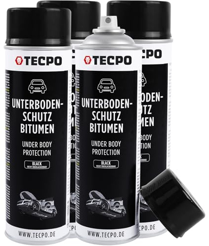 TECPO UBS Lot de 4 sprays de protection pour dessous de caisse 500 ml Noir Protection contre les chutes de pierres et la rouille, les produits chimiques avec effet anti-bourdonnement