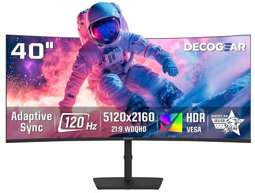 Deco Gear Monitor Nano IPS curvado 5K2K de 40 pulgadas | Pantalla UltraWide 21:9 5120 × 2160, actualización de 120 Hz | USB-C PD de 65 W | HDR, sincronización adaptativa | Altavoces integrados