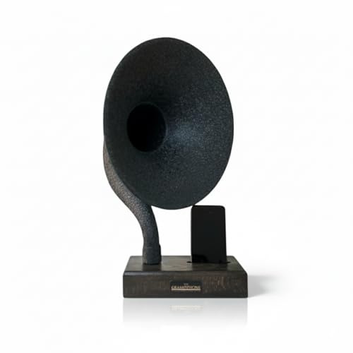 Gramophone Phone Speaker & Amplifier, Vintage Wooden Phone Dock for iPhone & Android, Passive Non-Electric Sound Booster, Unique Home Decor,15 Royal Oak & Brushed Black
