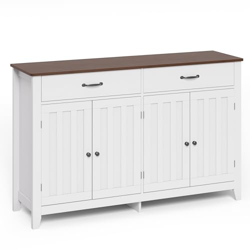 Blishom Küchenschrank, 4 Türen, 2 Schubladen, Sideboard, Retro | Kommode mit 140 cm Arbeitsplatte, Verstellbare Ablagen und Kippschutz, für Küche, Esszimmer und Wohnzimmer, 40 x 140 x 89 cm