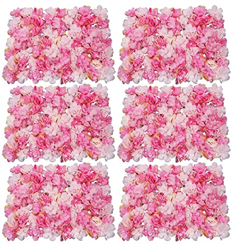 Poyujkyhr Lot de 6 panneaux muraux de fleurs artificielles 3D 60 x 40 cm en tissu de soie Fleurs artificielles Mur de plantes artificielles pour mariage, fête, fond de photo, décoration intérieure et