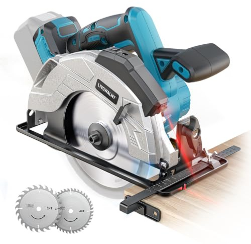 LIVOWALNY Trådlös cirkelsåg kompatibel med Makita-batteri 18 V (utan batteri), Ø165 mm blad 20 mm, skärdjup 66 mm, laserguide, verktygsfri justering, borstlös motor