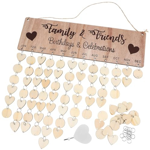Baluue Holz Wandkalender mit 100 Holzplättchen Geburtstagskalender für Partner und Freunde Bastelkalender zum Aufhängen 16 X 5cm Inklusive Haken