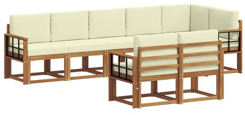 vidaXL Outdoor-Sofagarnitur mit Kissen 8 pcs Natur und Creme, Garten, modernes Outdoor-Sofa für Terrassensitzplätze, stylisches Lounge-Sectional-Set, haltbare Möbel für Komfort