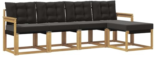 vidaXL Outdoor-Sofagarnitur mit Kissen 5 pcs Weiß und Schwarz, Gartenmöbel, modernes, langlebiges Outdoor-Sofa, Eckset für Terrasse, Bequeme Lounge und Sitzgelegenheit