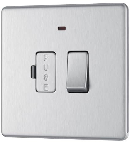 BG Electrical Switched Fused Connection Unit with LED Power Indicator, Fused Spur Switch, Double Pole, Screwless Front Plate, Slim Profile, Premium Flatplate, Brushed Steel, 13A, FBS52
