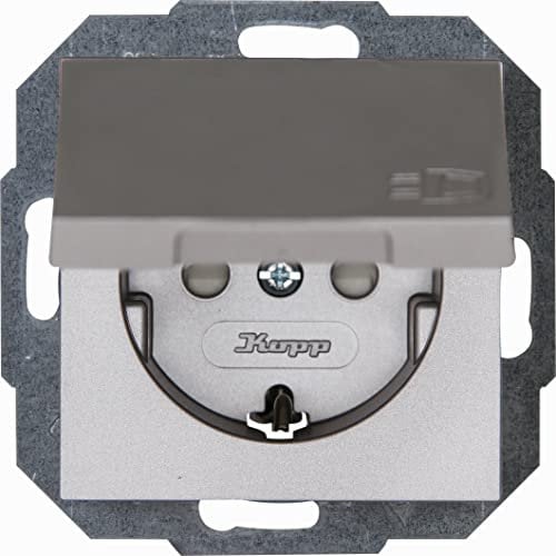 Kopp 940147089 Athenis Schutzkontaktsteckdose, 250 V, mit Deckel, Stahl