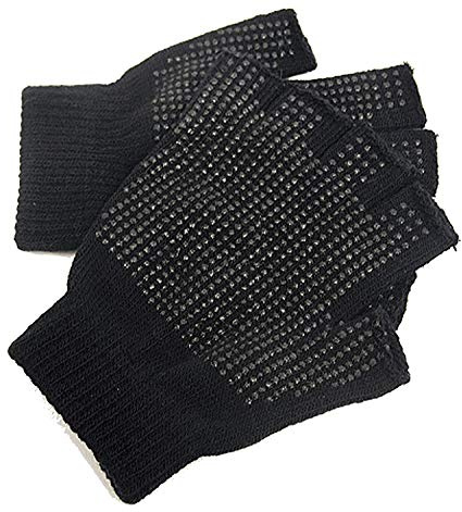2 X Pairs Adults Black Fingerless Gripper Gloves - One Size, Men or Women