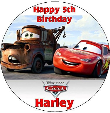 Disney Cars 7.5 Round personalised birthday cake topper printed on icing