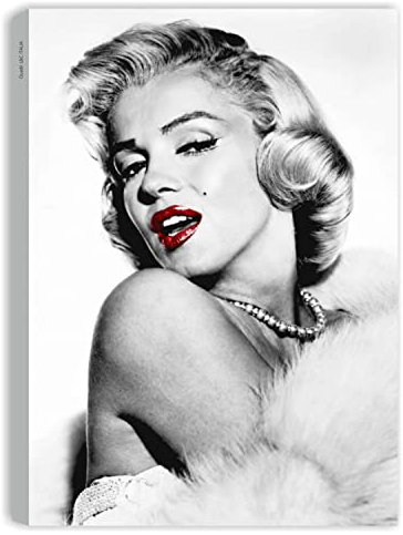 Monroe roten Lippen – Modernes Bild auf Leinwand fertig gerahmt 50 x 70 cm Karo Moderne Möbel Haus Küche Szene Film Cinema Foto weiß schwarz Folie Akteure Wall Art Lieferungen Marilyn