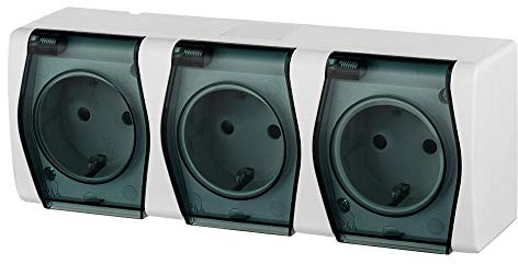 Aufputz AP Schuko dreifach Steckdose IP44 Farbe weiß/schwarz HERMES2