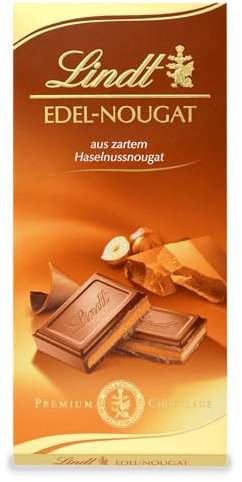 Lindt Schokolade Edel-Nougat | 5 x 100 g Tafel | Vollmilch-Schokolade mit zartem Haselnussnougat | Schokoladentafel | Schokoladengeschenk