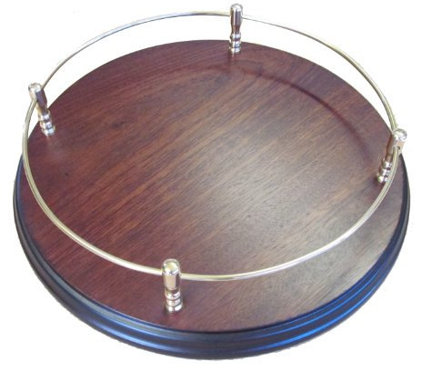 Ships Mahogany Veneered MDF Decanter Tray With Solid Brass Gallery Stems and Rail