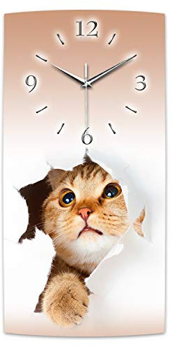 Kreative Feder Designer-Wanduhr Katze leise Funk-Wanduhr Funkuhr in modernem Design ohne Ticken (Katze, 50x25cm leises Funkuhrwerk)