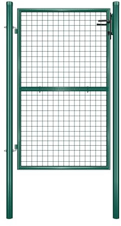 SONGMICS Puerta de Jardín de Acero Galvanizado, Puerta para Valla, con Cerradura, Manija y Llave, 106 x 150 cm (Largo x Alto), Verde GGD200G