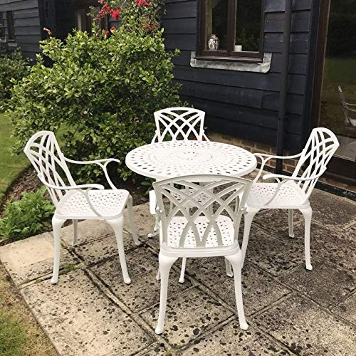 Lazy Susan Mia 4 Seater Round Table | Weatherproof | Maintenance Free | Cast Aluminium | White Finish | 4 x April Chairs | No Cushions