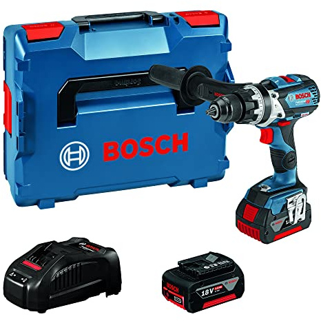 Bosch Professional 18V System Akku Schlagbohrschrauber GSB 18V-85 C (max. Drehmoment (hart/weich) 110 Nm/47Nm, inkl. 2x5.0Ah Akku + Ladegerät, in L-BOXX) blau