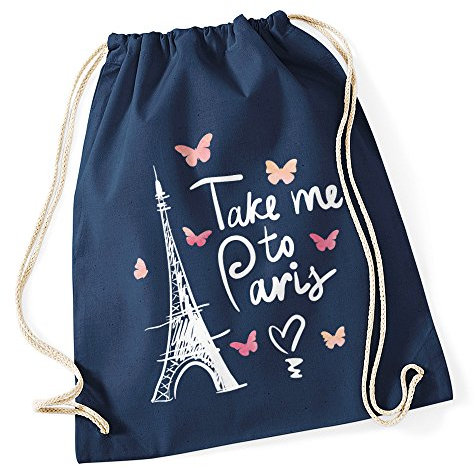 Autiga Turnbeutel Take me to Paris Eiffelturm Hipster Beutel Tasche Jutebeutel Gymsac Navy Unisize