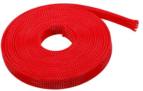sourcing map PET Kabeldraht Wickeln 8mm Dehnbarer geflochtener Schlauch Rot | 5M, lang, DE DE