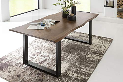 SalesFever Esszimmer-Tisch 120x80 cm | Akazie | echte Baumkante | nussbaum-farbig | schwarzes U-Gestell aus Metall | Massiv-Holz