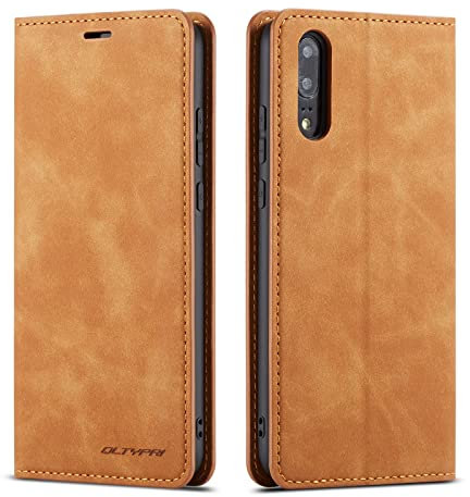 QLTYPRI Hülle für Huawei P20 Pro, Premium Dünne Ledertasche Handyhülle mit Kartenfach Ständer Flip Schutzhülle Kompatibel mit Huawei P20 Pro - Braun