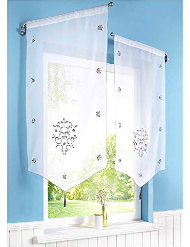 SIMPVALE 1 Pièce Rideau Voilage Broderie Décoration de Fenêtre Brise bise pour Café Cuisine Balcon, 40x90cm, Blanc