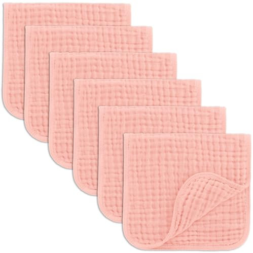 Comfy Cubs Muselina paños del Burp de 6 Paquetes Grandes de algodón 100% a Mano estropajos 6 Capas Extra Suave y Absorbente (Rosa, Paquete de 6)