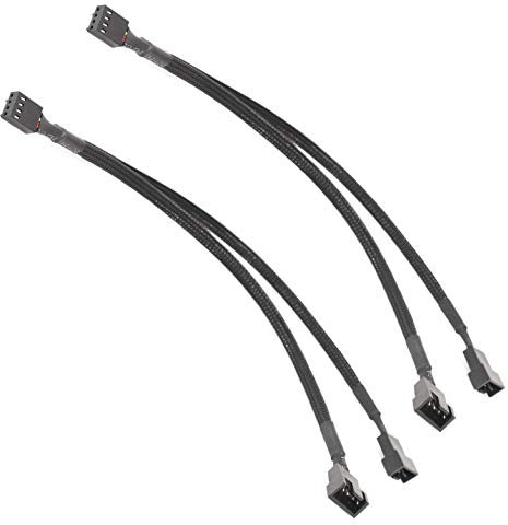 Getue PC Fan Splitter Extension Cable - 1 to 2 PWM Fan Splitter Compatible with 3 Pin & 4 Pin PC Cooling Fans, 10 inch Braided Black Sleeve Nylon Braided Cable (2 Pack)