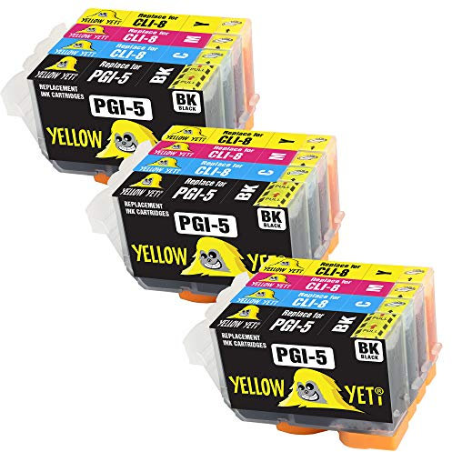 YELLOW YETI Ersatz für Canon PGI-5 CLI-8 Druckerpatronen kompatibel für Canon Pixma iX4000 iX5000 iP3300 iP3500 MP510 MP520 MX700 (3 Schwarz + 3 Cyan + 3 Magenta + 3 Gelb)