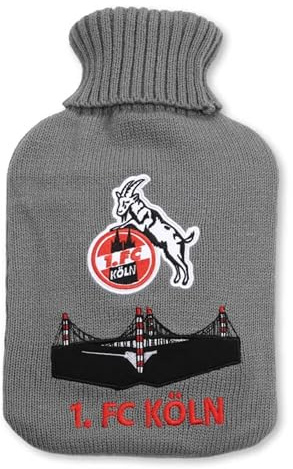 1. FC Köln Wärmflasche mit Stricküberzug GRAU - Plus Lesezeichen I love Köln