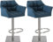 CLP 2er Set Barhocker Damaso Stoffbezug I Gepolsterte Barstühle höhenverstellbar und drehbar I Tresenstühle mit Rückenlehne, Farbe:blau, Gestell Farbe:Edelstahl