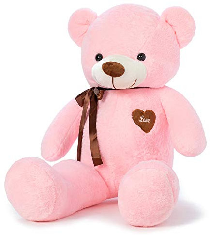 YunNasi Ours en Peluche Géant Nounours Grand Doudou Teddy Doux Ours XL 100CM Rose Cadeau pour Enfants et Amie