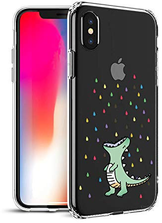 Unov Hülle Kompatibel mit iPhone XS iPhone X Hülle klar Transparent Schlanke Schutzhülle Weich TPU Stoßstange Geprägtes das Muster Stoßdämpfung 5.8 Zoll (Regenbogen Dinosaurier)
