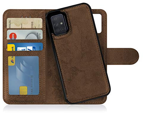 MyGadget Flip Case für Samsung Galaxy A71 4G - [ abnehmbare Magnet Hülle ] - Handyhülle aus Kunstleder - [ Klapphülle mit Kartenfach ] Schutzhülle in Braun