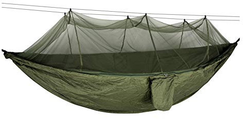 Surwin Hamac Ultra-léger de Voyage Camping avec Moustiquaire, Charge Maximale 300kg, Respirant à Séchage Rapide Lit de Couchage Portable, pour Jardin d'interieur Extérieur (armée Verte)