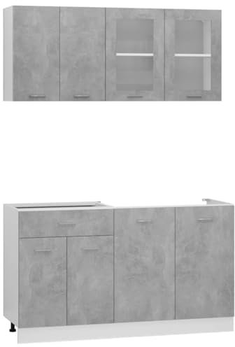 vidaXL Juego de Muebles de Cocina 4 Piezas Comedor Mobiliario Armario Estante Almacenaje Microondas Fregadero Lavavajilla Contrachapada Gris Hormigón