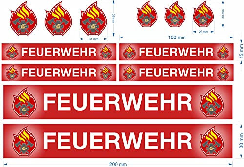 beihaasnatuerlich® Feuerwehr Aufkleber - 12-teiliges Sticker Set - kratzfest - wetterbeständige Folie - Zubehör für Spielzeugauto, Fahrrad, Laufrad, Bobbycar, Bike, Boot, Playmobil - Plakette RC