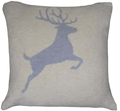 Steinnacher Mars & More Dekokissen Springender Hirsch 45x45cm (inkl. Füllung) beige blau Zierkissen Kuschelkissen flauschig
