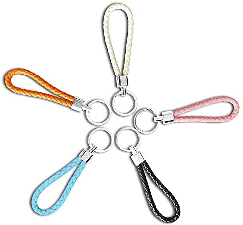 huishi 5 Pcs Key Chain Strap, Braided Leather Keychain Keyring, Car Keyring, Handmade Braided Strap Keychain for Hang Keys Car Keys for Men or Women(5 colours)